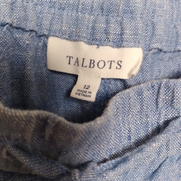 Talbots Blue 100% Linen Flowy Drawstring Waist Pants Size 12 - Picture 6 of 7